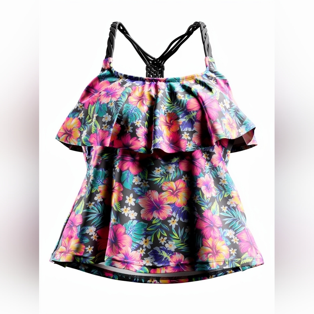 Arizona Tankini Bikini Top: Floral, Tropical Swimsuit Size L Arizona Jean Co NWT